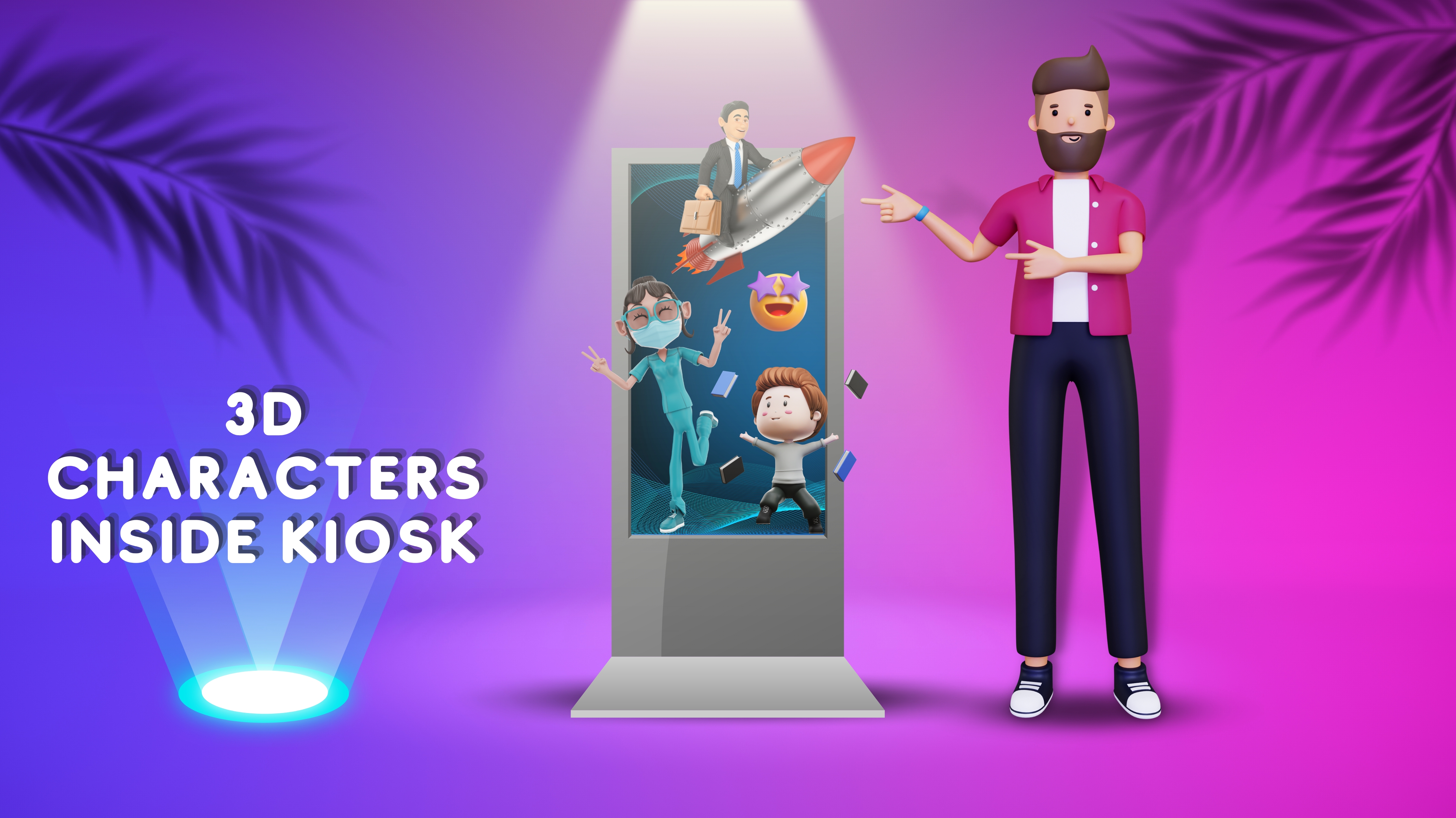 3D character inside kiosk
